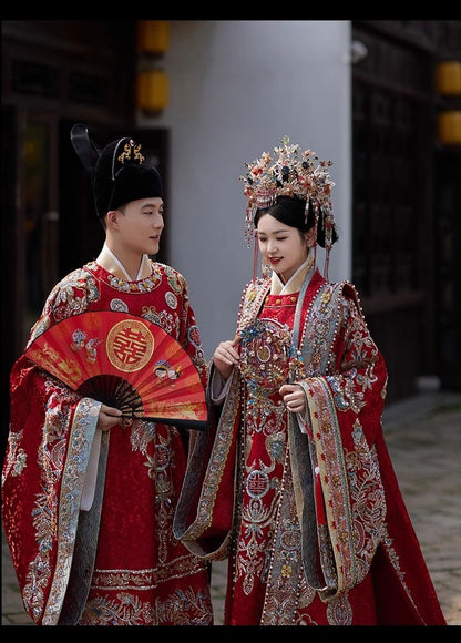 Ming Dynasty Hanfu Wedding Dress Set – Bride Phoenix Crown Xianpei