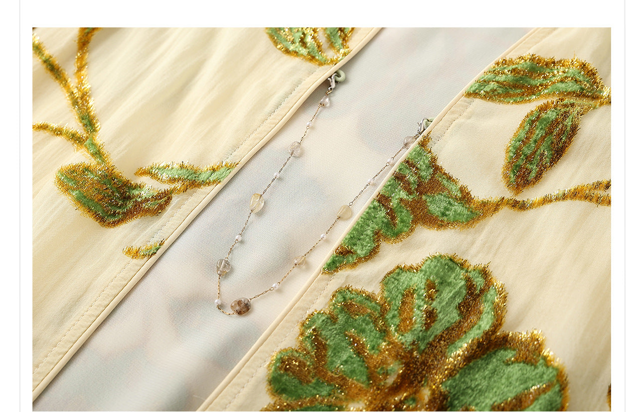 Velvet Burnout Jacket & Printed Cardigan Dress Set for Autumn