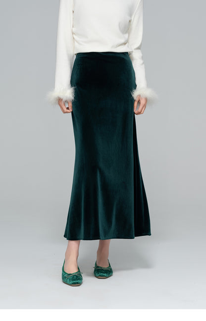 Autumn High-Waist Velvet Mermaid Skirt for Women