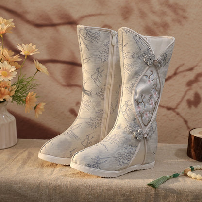 Women’s Hanfu Boots — Embroidered Ink Painting Autumn Height-Increasing Shoes