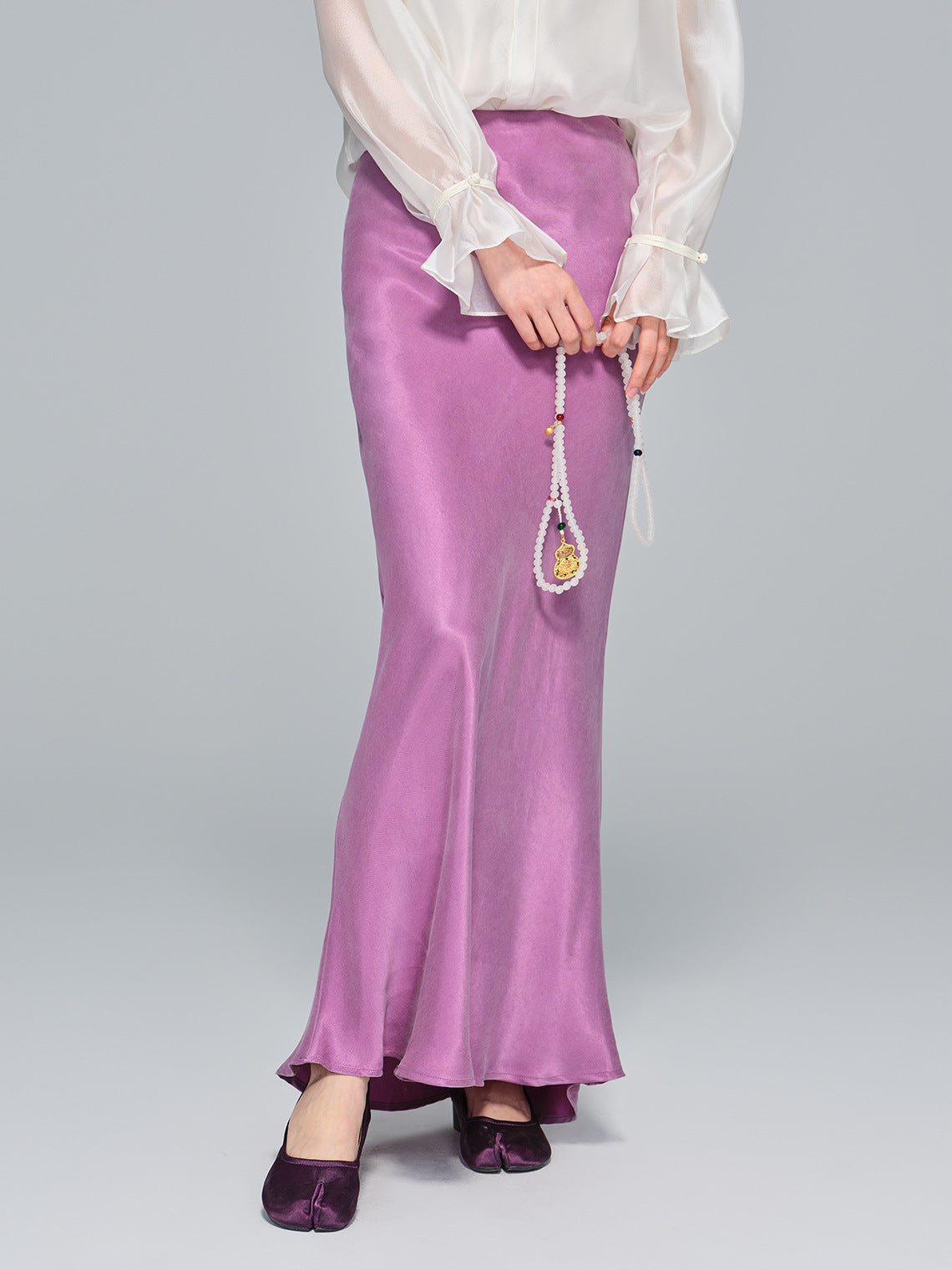 Autumn High-Waist Cupro Silk Skirt for Women