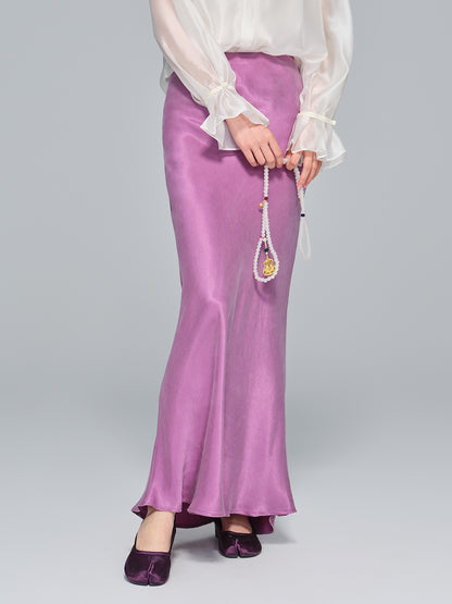 Autumn High-Waist Cupro Silk Skirt for Women