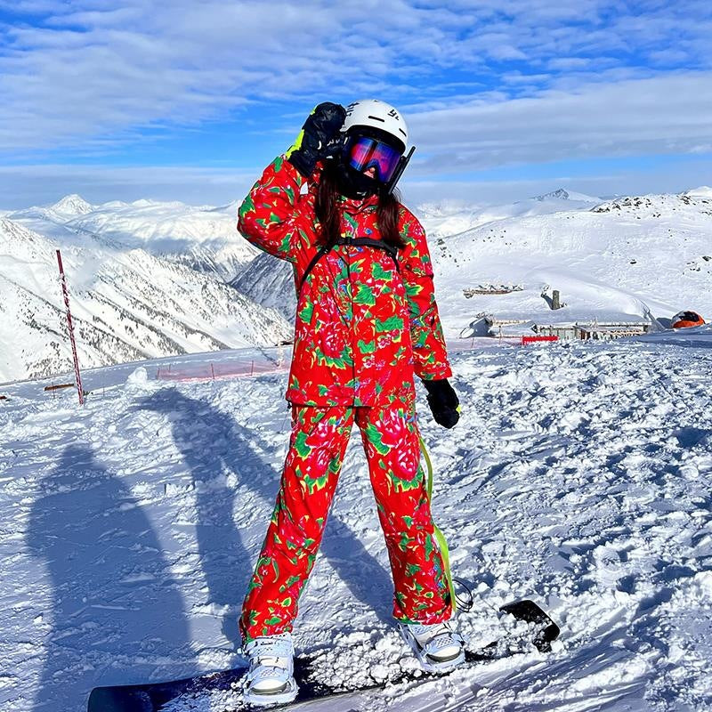 Northeast Floral Ski Suit Waterproof Jacket & Pants for Skiing