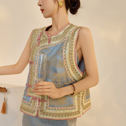 New Chinese Style Heavy Embroidery Rayon Vest for Women