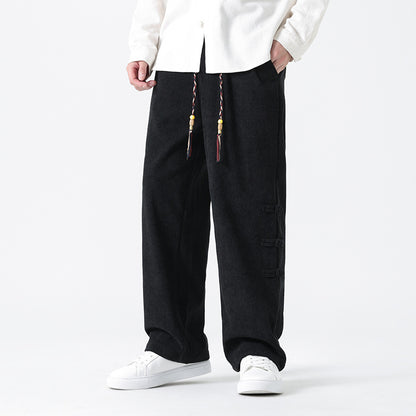Chinese Style Mens Button Corduroy Pants Large Size Casual Sweatpants