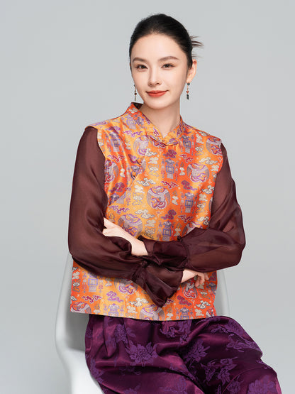 Elegant New Chinese Style Jacquard Sleeveless Vest for Women