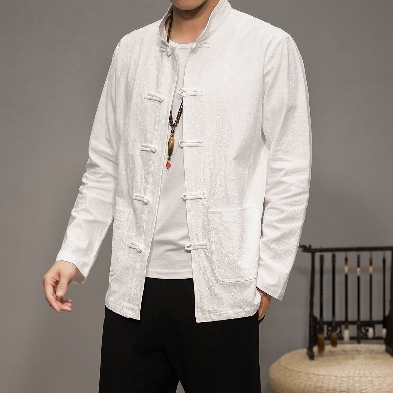 Men’s Chinese Style Cotton Linen Tang Shirt Long Sleeve Casual Retro
