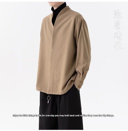 Mens Chinese Style Autumn Trendy Long Sleeve Casual Shirt Jacket