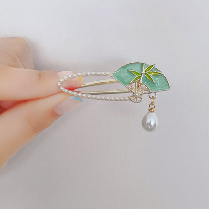 Blue Enamel Hair Clip Chinese Style Pearl Tassel Butterfly Hairpin