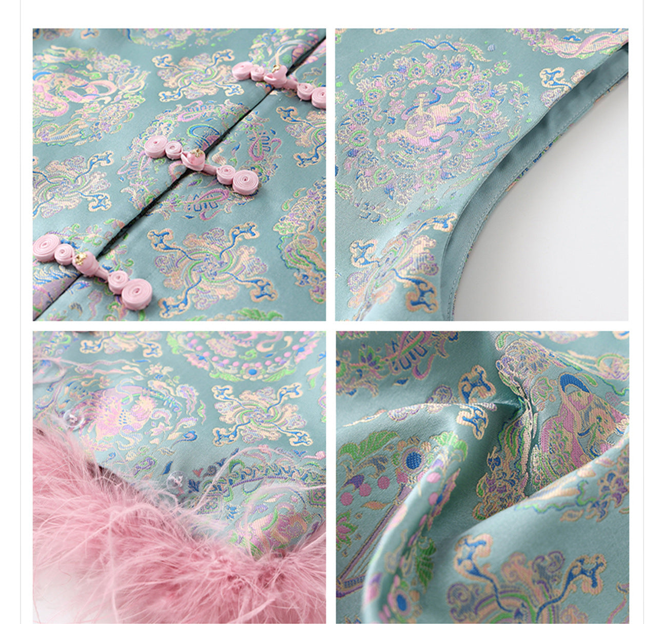 Ostrich Feather Detachable Vest – Elegant New Chinese Style Top