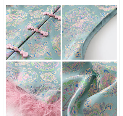 Ostrich Feather Detachable Vest – Elegant New Chinese Style Top