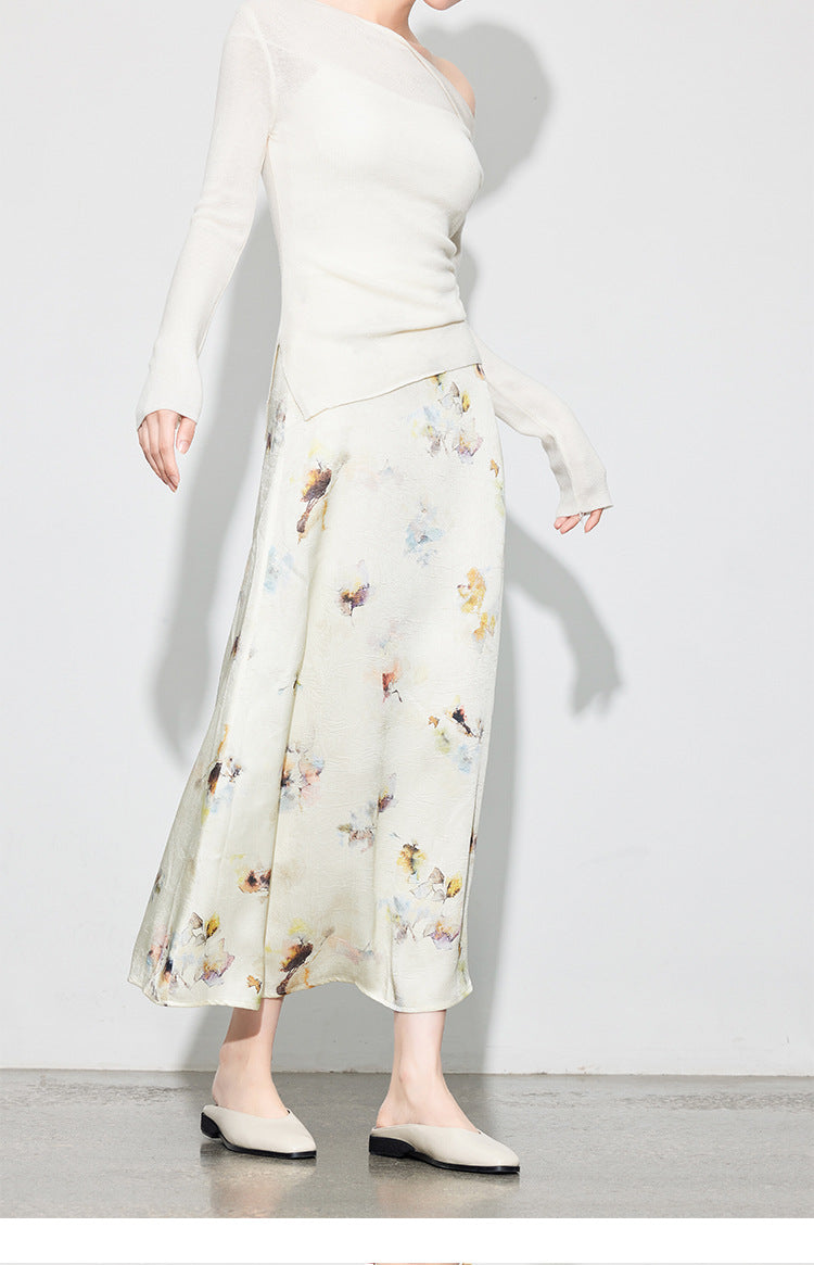 Chic Printed Midi Skirt, Side Slit Design for Women