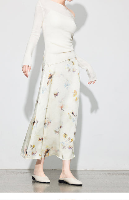 Chic Printed Midi Skirt, Side Slit Design for Women