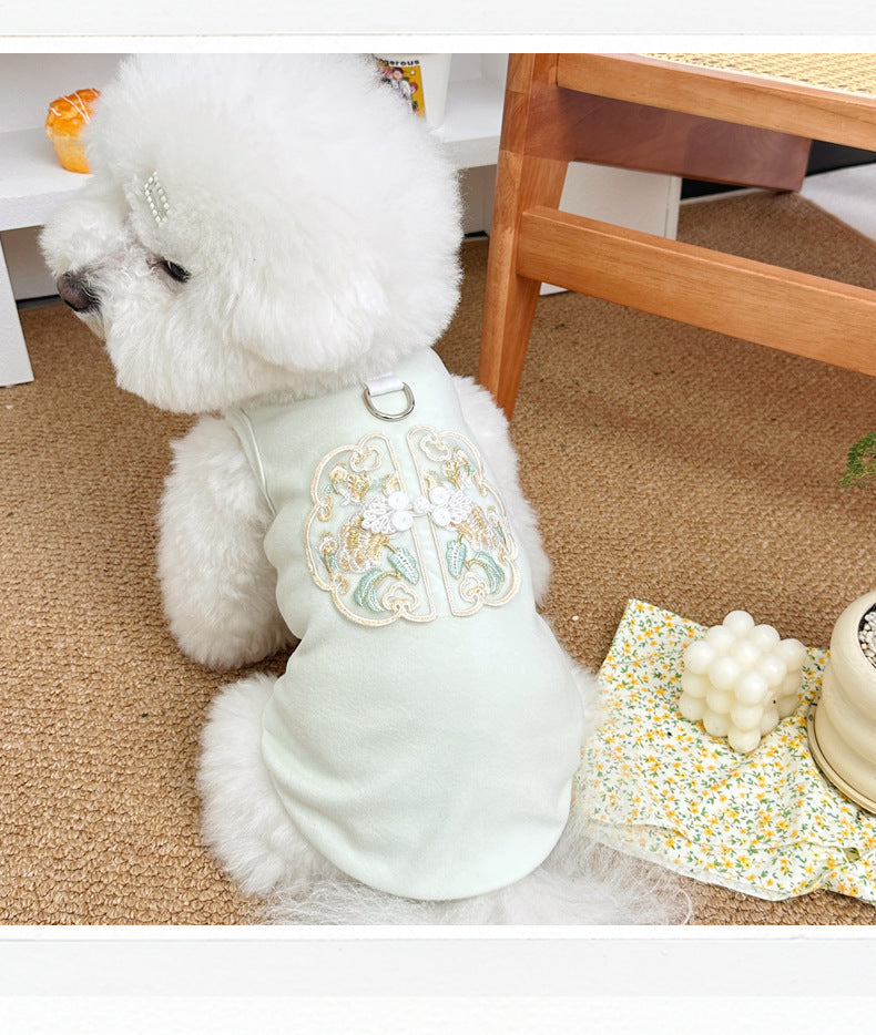 Spring Summer Pet Chinese Style Embroidered Vest for Dogs and Cats