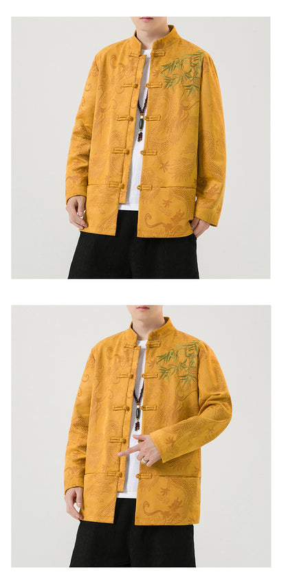 Mens Chinese Tang Suit Retro Hanfu Loose Plus Size Velvet Coat