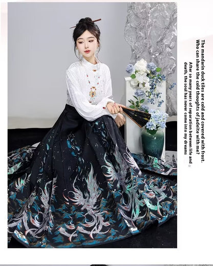 Ming Dynasty Hanfu Set — High Collar Shirt and Horse Face Skirt