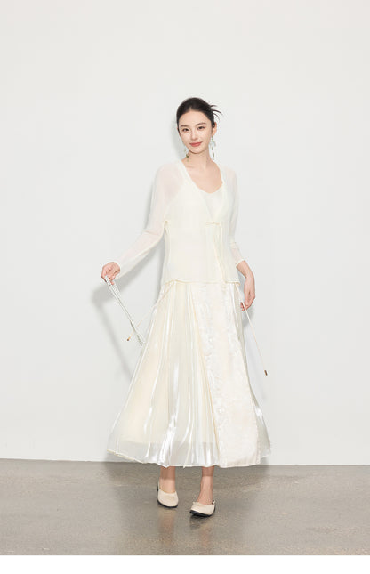 Chic Long Patchwork Mesh Skirt with Design Details