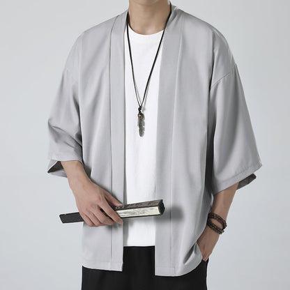 Chinese Summer Mens Cape Coat Three Quarter Sleeve Casual Plus Size