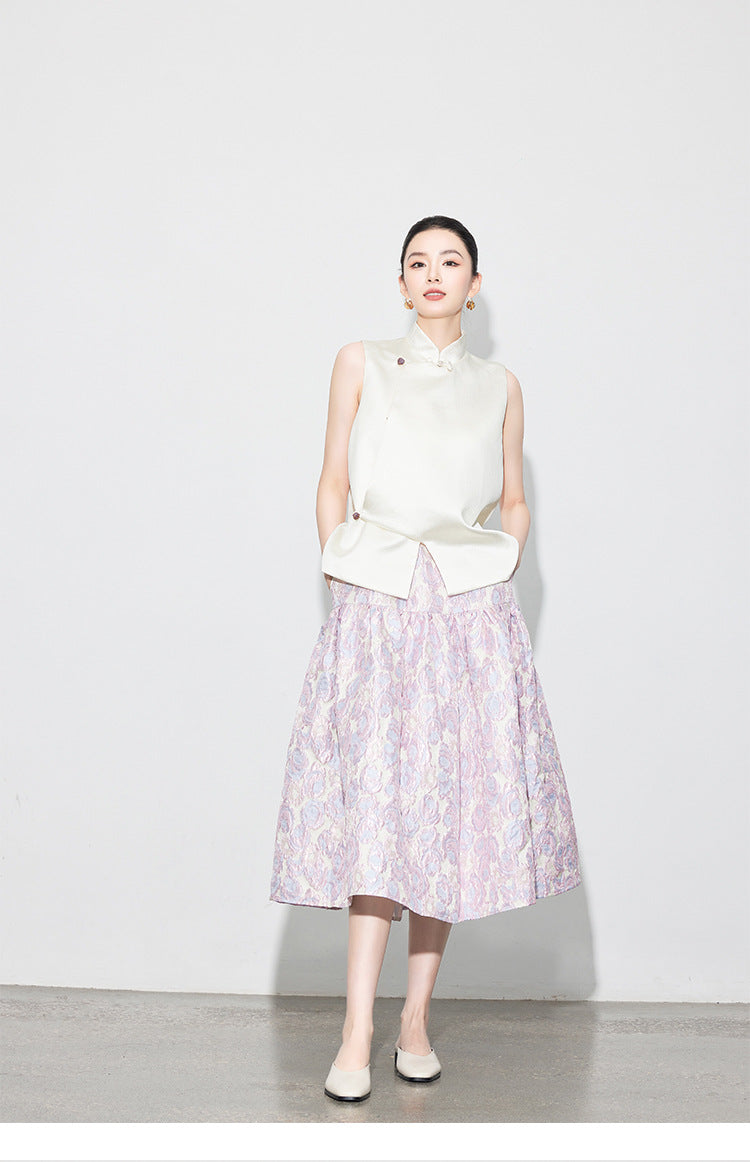 Brocade Jacquard Heavy Craft Puff Skirt & Vest Set for Autumn