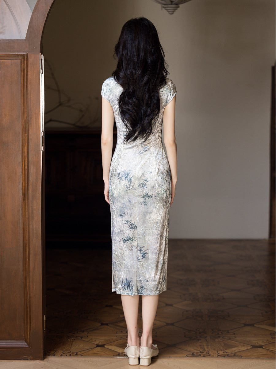 Improved Chinese Style Qipao – Everyday Wear Pink Velvet Dress