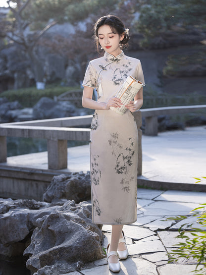 Asymmetrical Long Cheongsam – High-End Elegant Daily Dress