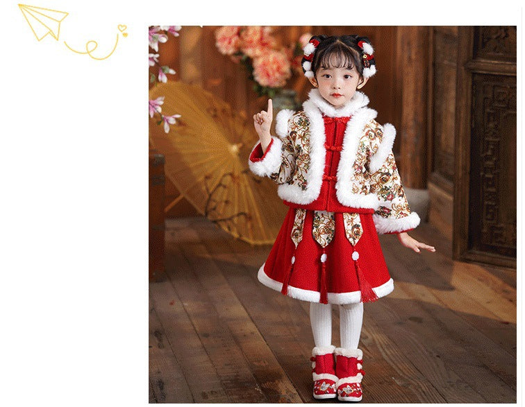Children’s New Chinese Style Hanfu | Baby Girls’ Warm Tang Suit Winter Outfit