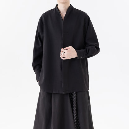 Mens Chinese Style Autumn Trendy Long Sleeve Casual Shirt Jacket