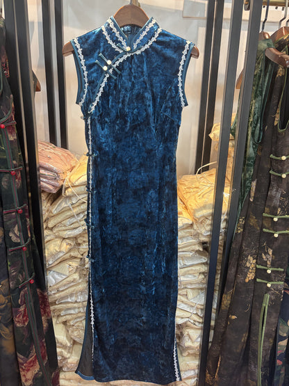 New Chinese Style Cheongsam – Blue Elegant Daily Dress