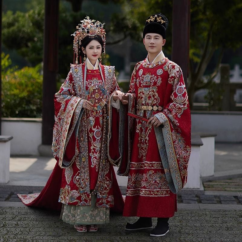 Ming Dynasty Hanfu Wedding Dress Set – Bride Phoenix Crown Xianpei
