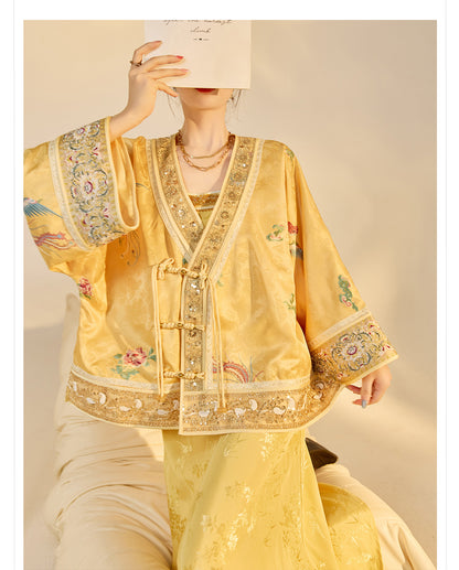 Luxury V-Neck Embroidered Jacket – Modern Chinese Style Outerwear