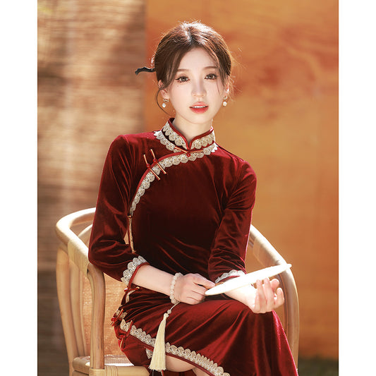 Autumn Winter Mid-Sleeve Qipao – Mother’s Toast Dress