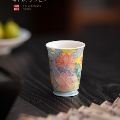 Jingdezhen Hand-Painted Underglaze Master Tea Cup Threaded Design