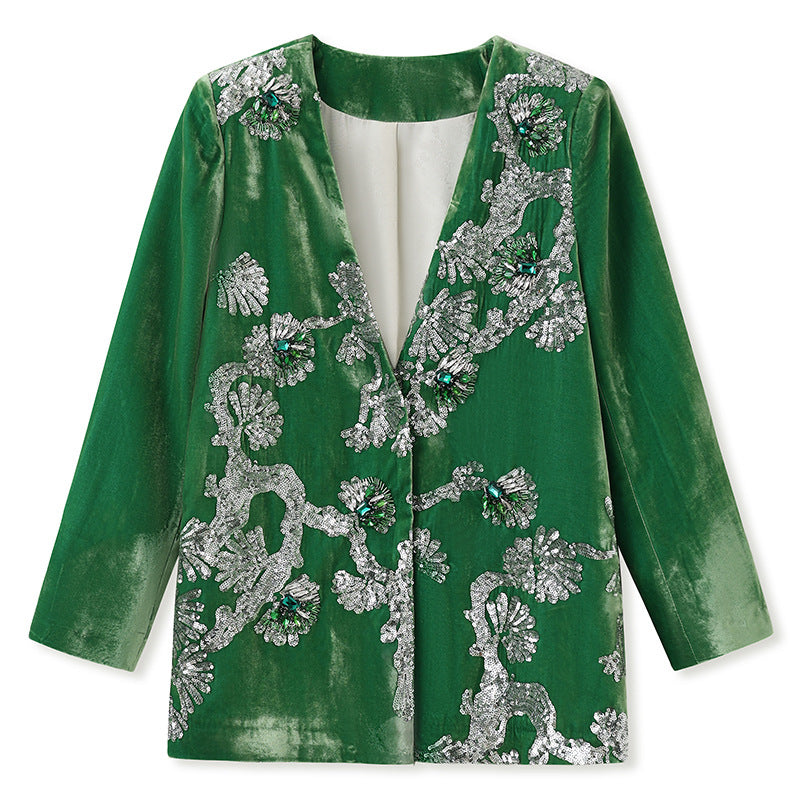 2025 Spring New Chinese Beaded Embroidered Silk Cardigan & Skirt Set