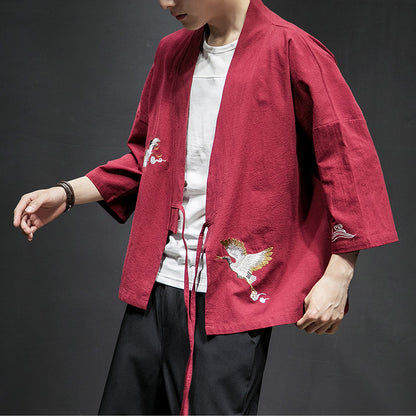 Mens Chinese Hanfu Taoist Robe Retro Kimono Jacket Trendy Top