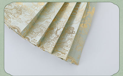 Girls Summer Hanfu Set — Short Sleeve Shirt & Mamian Skirt Two-Piece