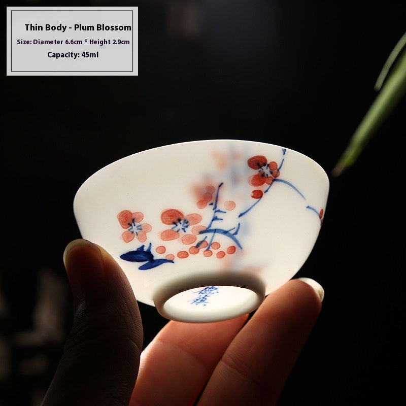 Hand-Painted Blue and White Porcelain Master Tea Cup Jingdezhen