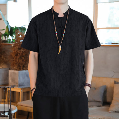 Chinese Style Mens Cotton Linen Tang Suit Short Sleeve Casual T Shirt