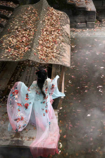 Original Hanfu Set Women's Heavy Embroidery Rose Manor Fairy Style