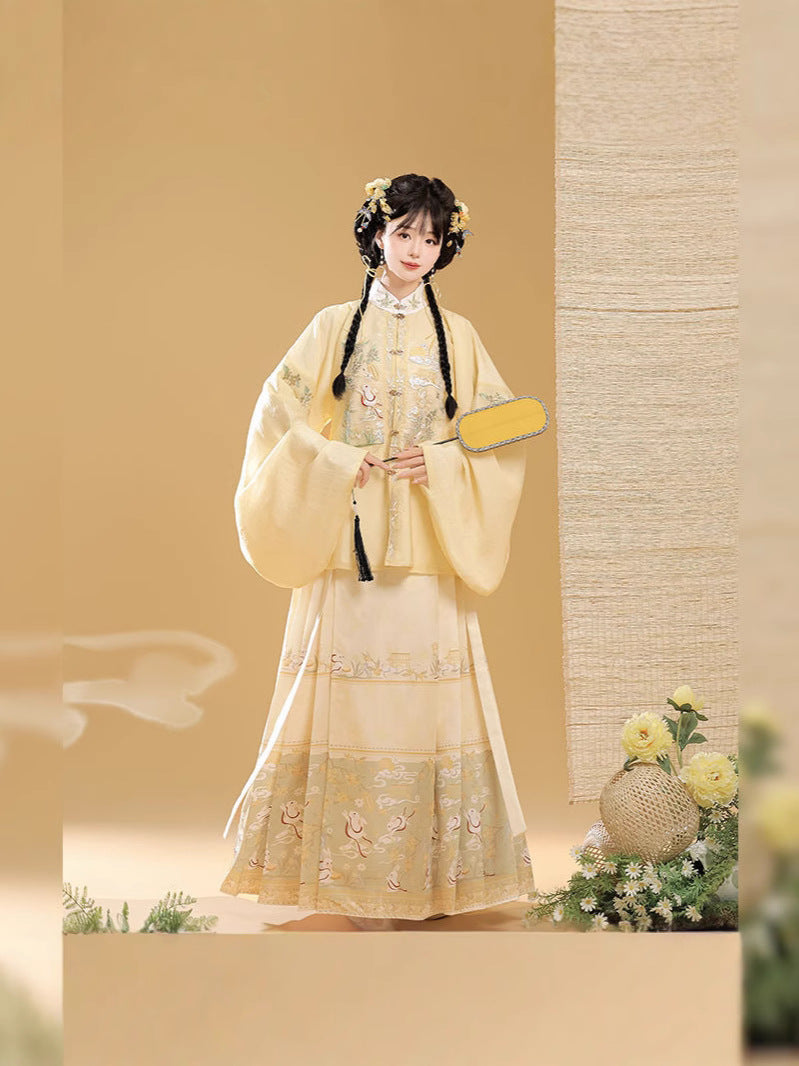 Trees of Sea Ming Hanfu Set Adult Stand Collar Embroidered Pipa Sleeve Horse Face Skirt