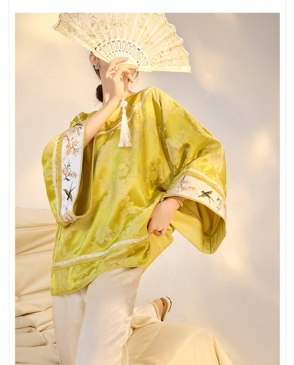 Elegant Yellow Jacquard Rayon Shirt New Chinese Style Top 2026