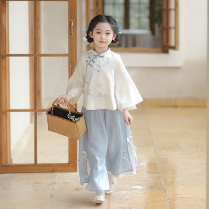 Girls’ Spring Autumn Hanfu | New Chinese Style Tang Suit Long Sleeve Set