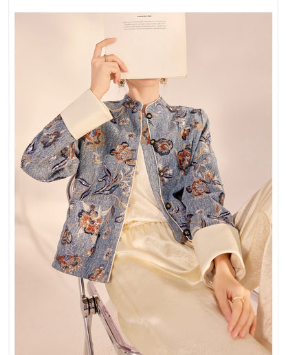 New Chinese Style Denim Jacket | Sequin Embroidery Elegant National Top