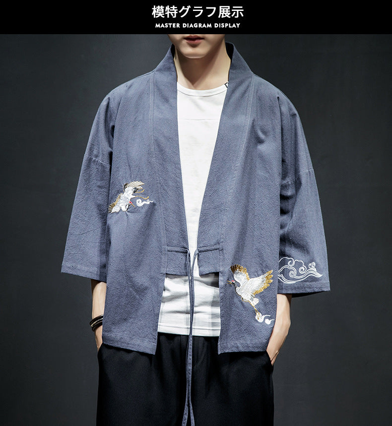Mens Chinese Hanfu Taoist Robe Retro Kimono Jacket Trendy Top
