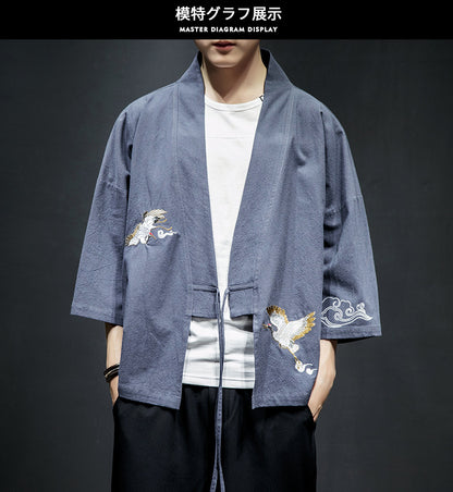 Mens Chinese Hanfu Taoist Robe Retro Kimono Jacket Trendy Top