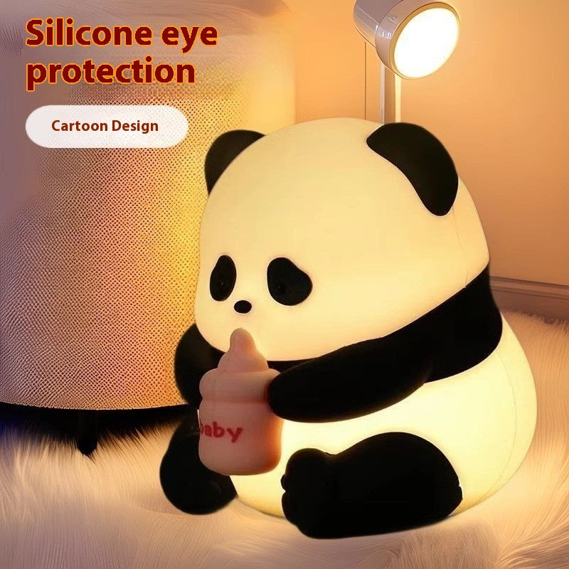 Panda Baby Bottle Night Light Silicone Rechargeable Bedside Lamp