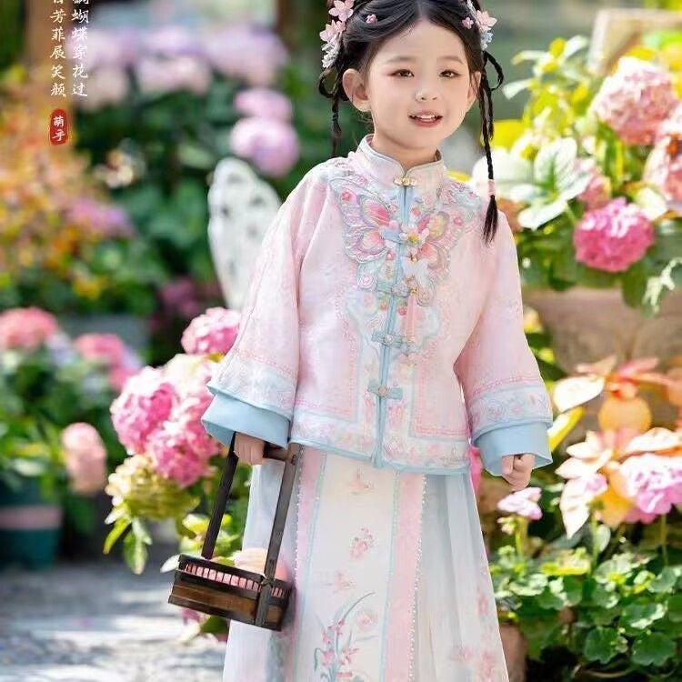 Girls’ Spring Autumn Hanfu | Ancient Style Ming Dynasty Mamian Skirt Set