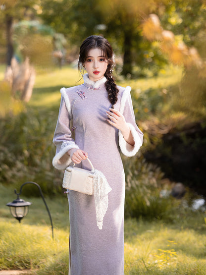 Embroidered National Style Qipao | Inverted Sleeve Winter Thickened Dress