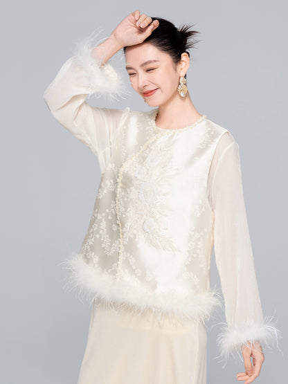 National Style Feather and Sequin Vest for Women