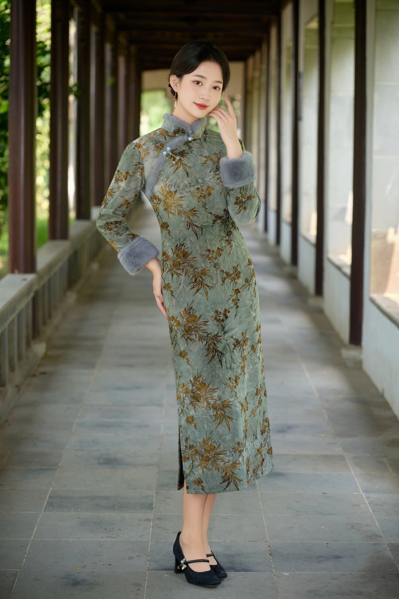 Old Shanghai Style Qipao – Elegant Autumn Winter Daily Wear