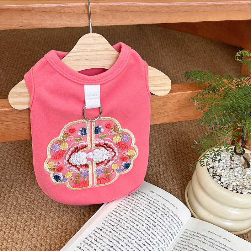Spring Summer Pet Chinese Style Embroidered Vest for Dogs and Cats